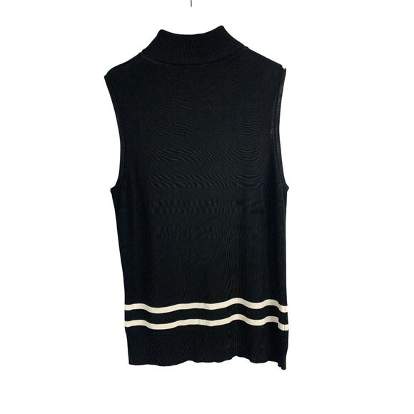 Grace Knitwear Sleeveless Turtleneck Sweater Vest M Black & White Stripes - Picture 2 of 4
